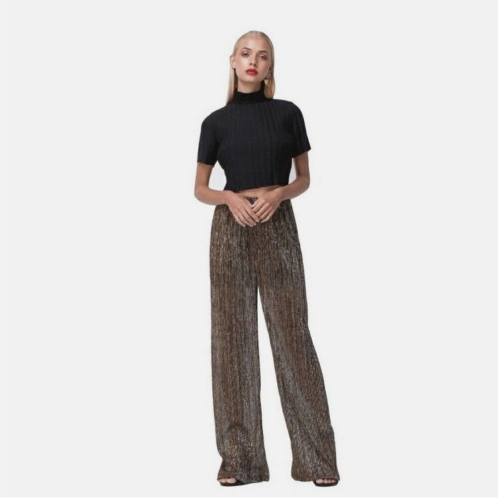 Torn by Ronny Kobo Vertical Rib Metallic Dress Pant